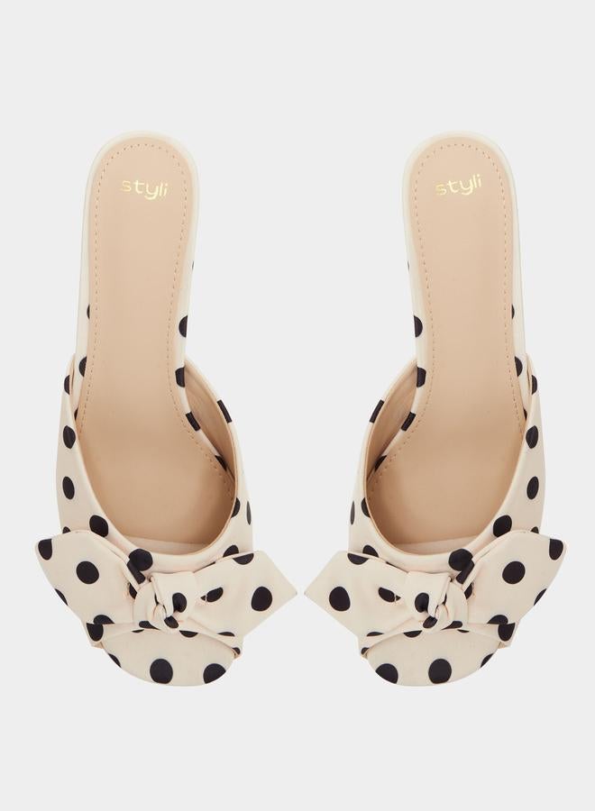 Styli Beige Polka Dot Kitten Heel Sandals - Image 5